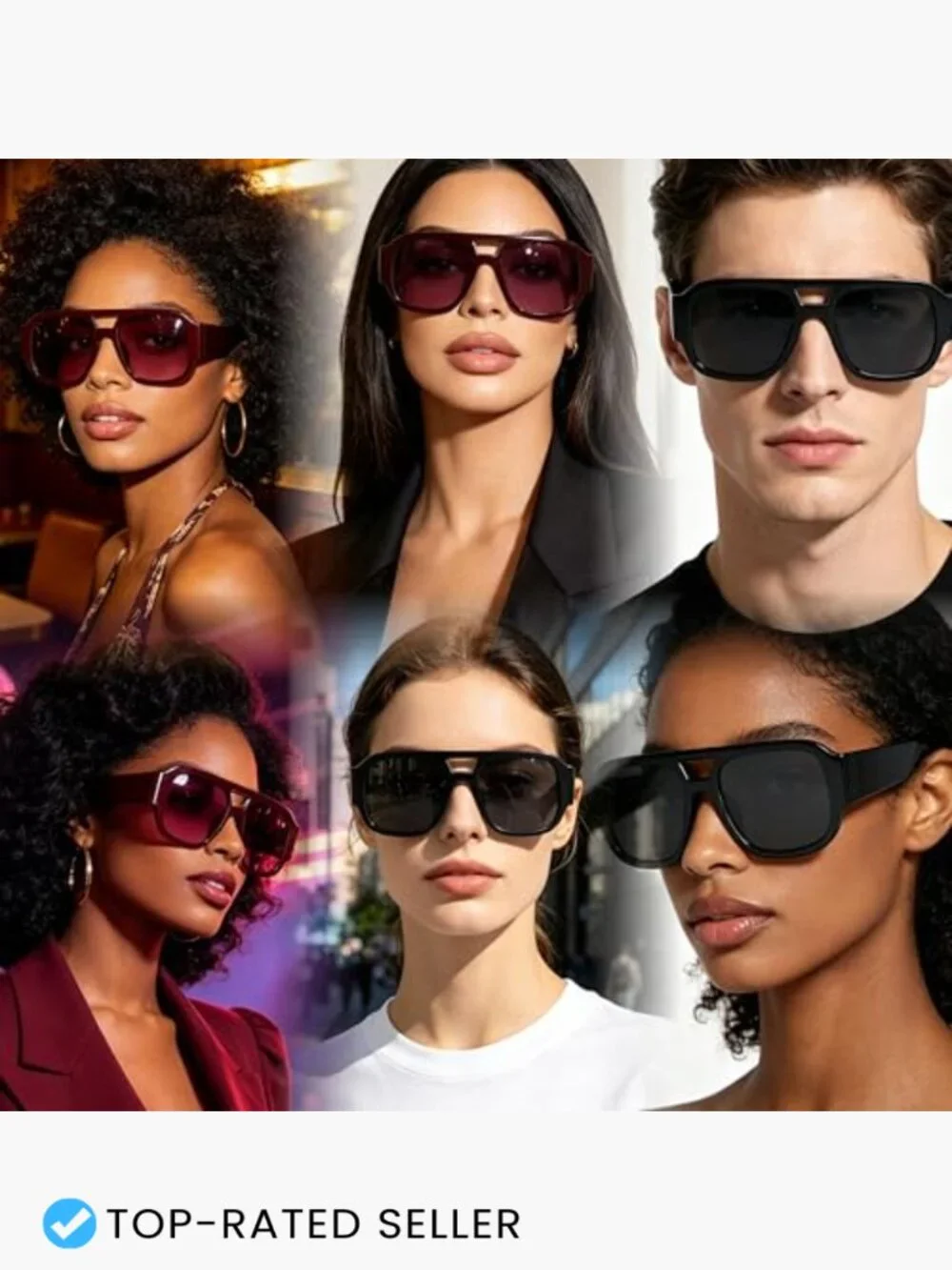 Retro Oversized Square Aviator Sunglasses Chunky Frame UV Protection